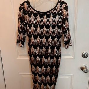 Crystal Doll black and gold sequined dress size L